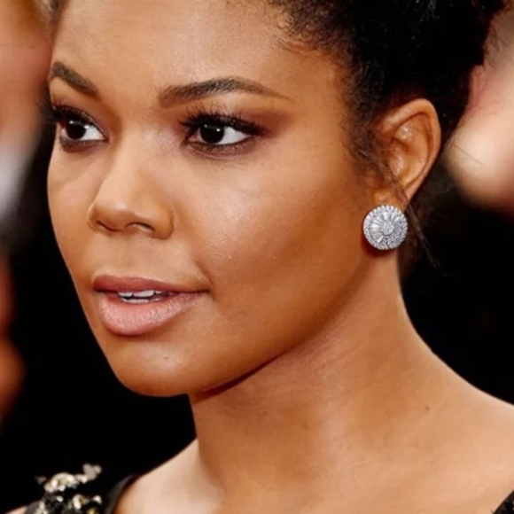 NEW Bohemian Silver Round Inlaid Diamonds Earrings - Picture 2 of 2